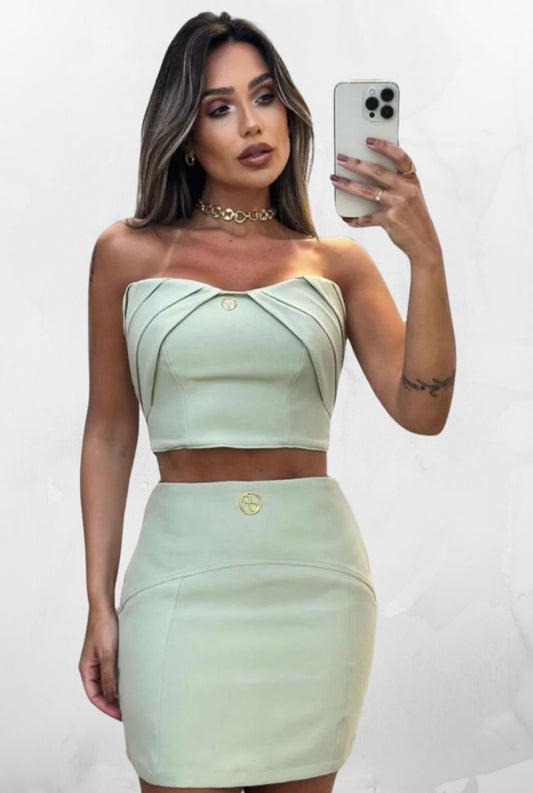 Conjunto Saia e Cropped Camélia Pistache