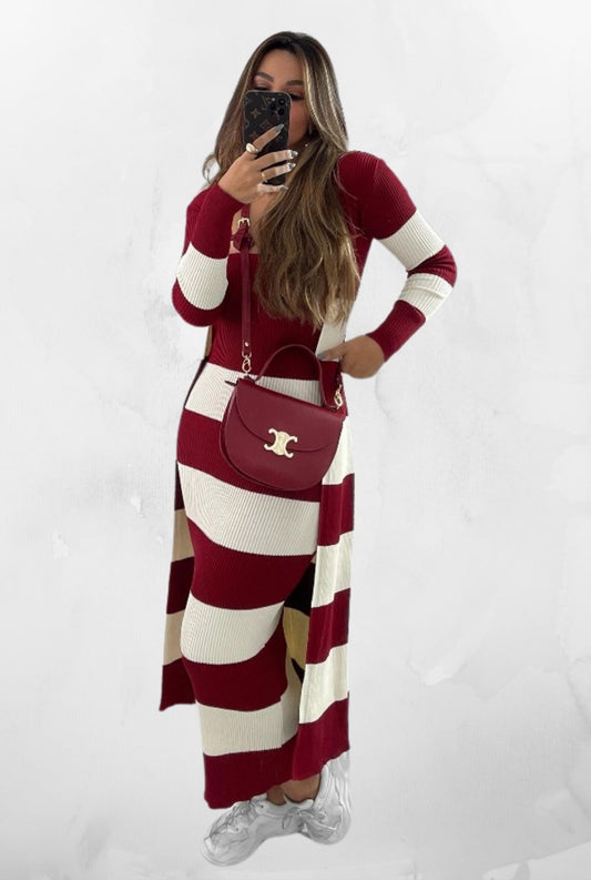 Conjunto em Tricot Modal Listrado Mila Vermelho