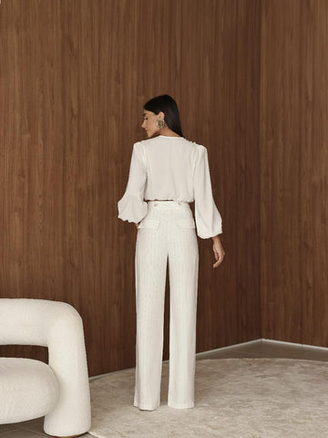 Calça Pantalona Risca Giz Luana