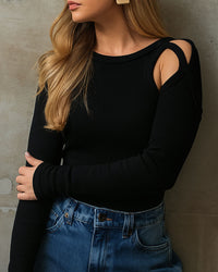 Blusa Manga Longa com Abertura nos Ombros Preto