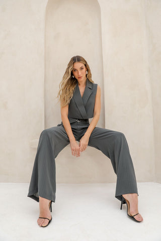 Conjunto Calça com Cropped e Cinto Amanda