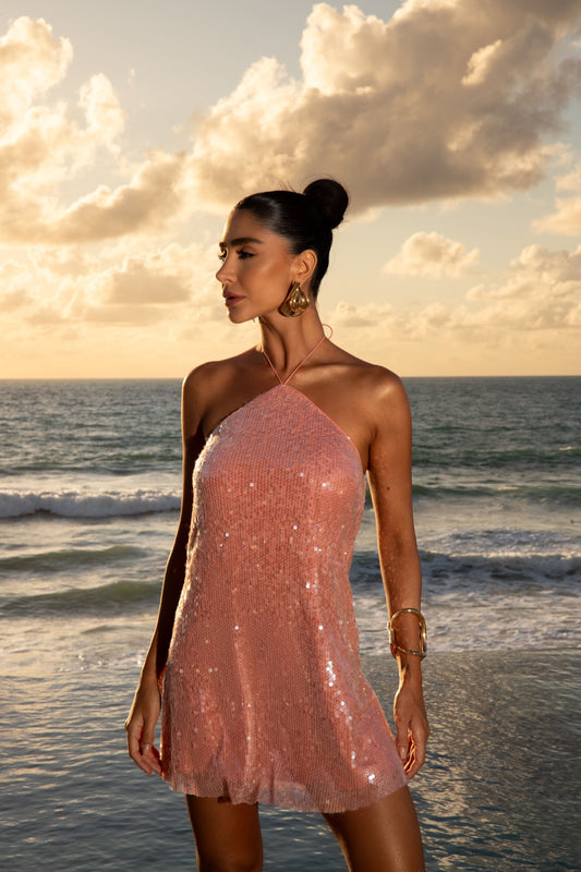 Vestido Paetê Curto Priss Rosé