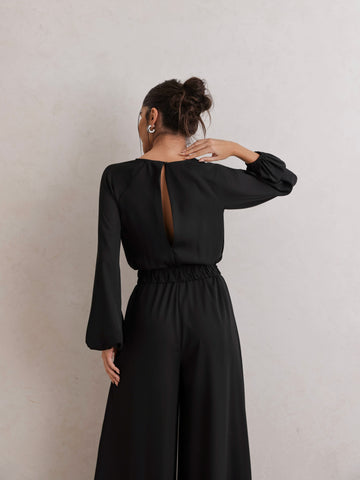 Macacão Pantalona Com Cinto Fivela Preto