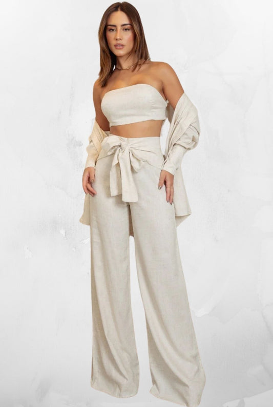 Calça Pantalona Linho Flora