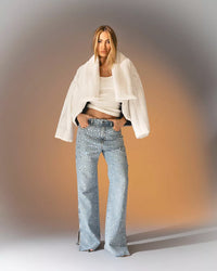 Calça Wide Leg com Aplicações de Estrela