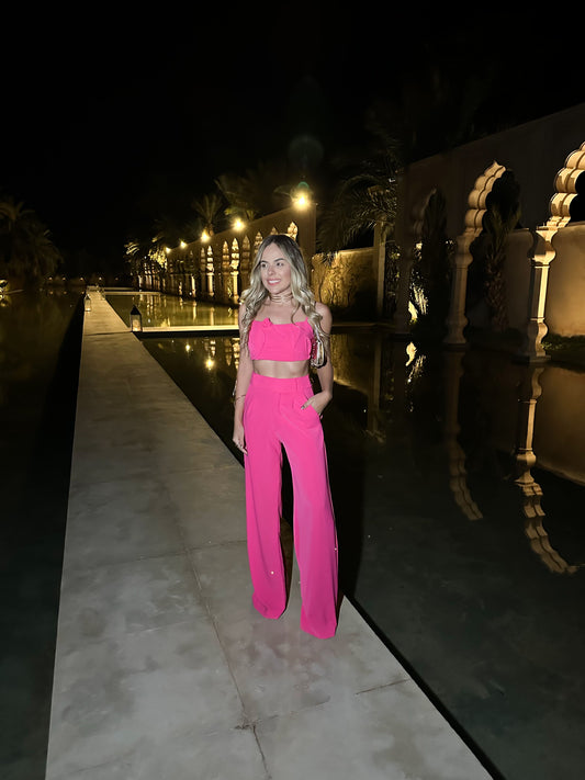 Conjunto de Calça e Cropped Flowers Pink