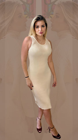 Vestido Tricot Gola Winter Areia