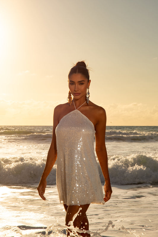 Vestido Paetê Curto Priss Branco