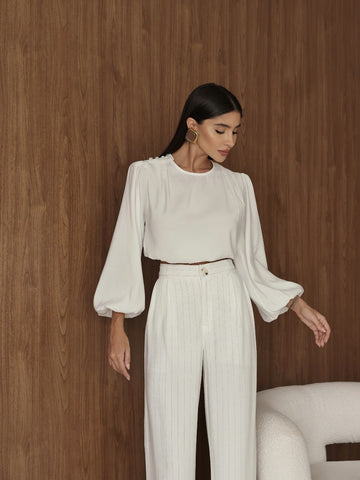 Calça Pantalona Risca Giz Luana