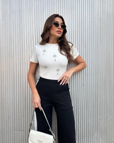 Body com Pedrarias Sarah Off White