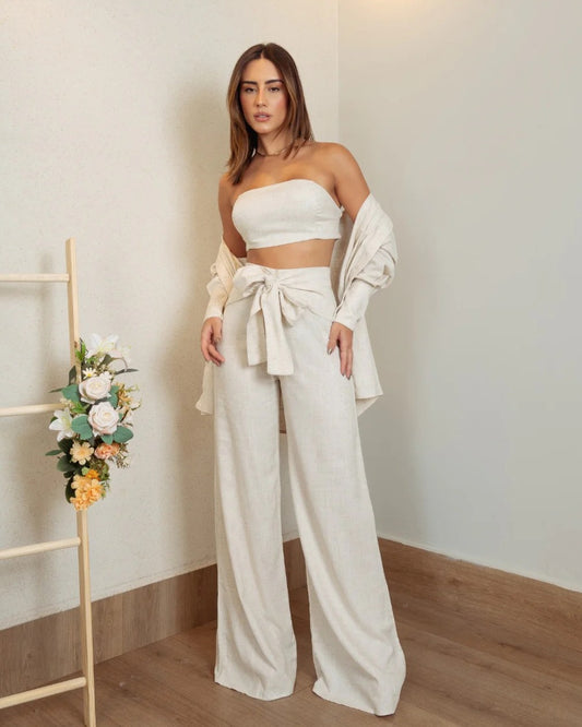 Calça Pantalona Linho Flora