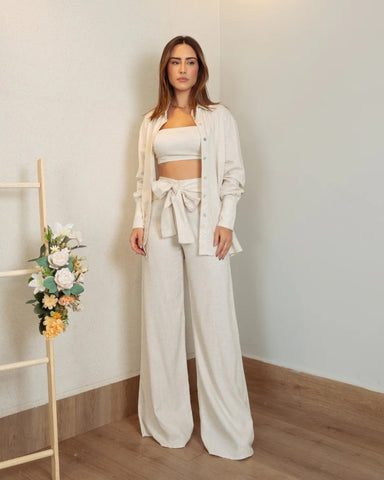 Calça Pantalona Linho Flora