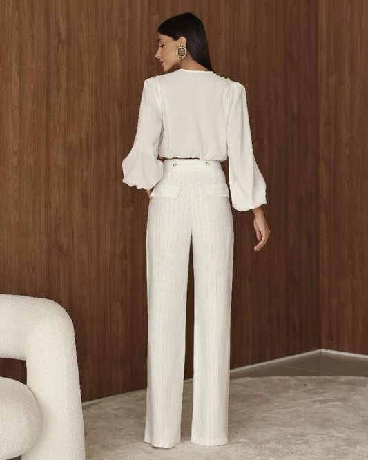 Calça Pantalona Risca Giz Luana