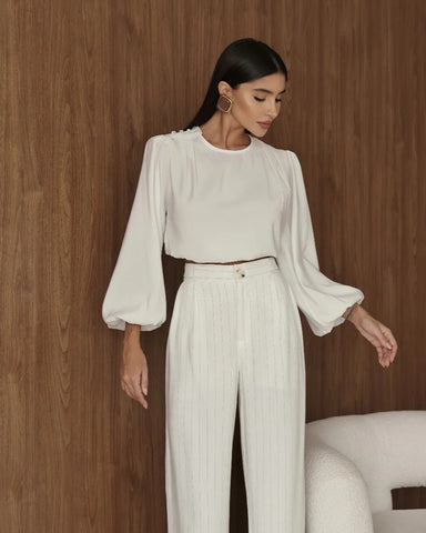 Calça Pantalona Risca Giz Luana