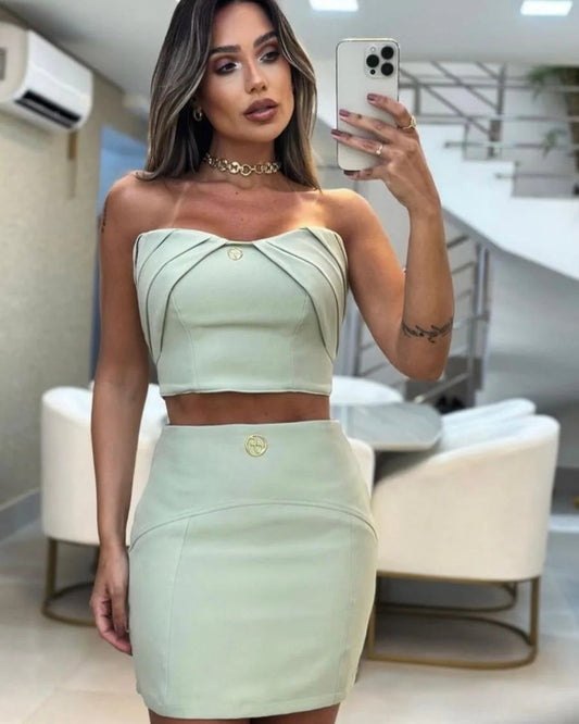Conjunto Saia e Cropped Camélia Pistache