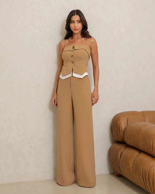 Conjunto Calça com Cropped Sophi Caramelo