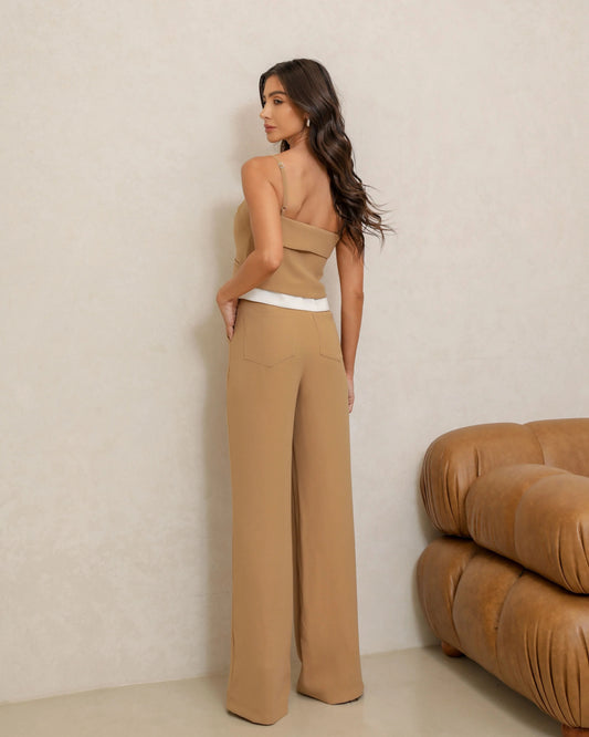 Conjunto Calça com Cropped Sophi Caramelo