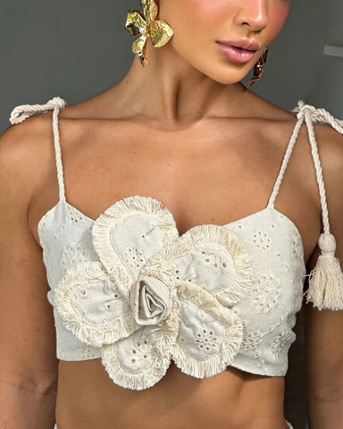 Conjunto Cropped e Calça Jasmim Creme