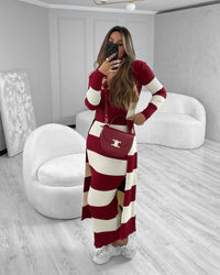 Conjunto em Tricot Modal Listrado Mila Vermelho