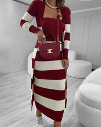 Conjunto em Tricot Modal Listrado Mila Vermelho