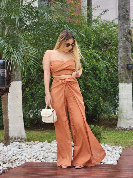 Conjunto Calça e Top Gardenia Marrom