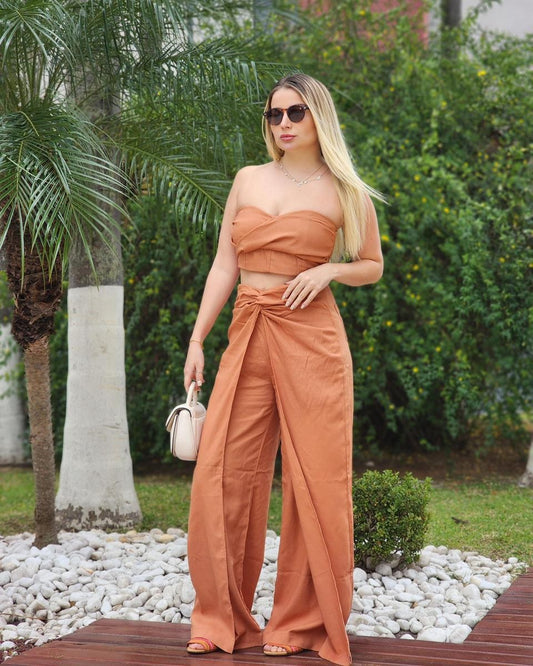 Conjunto Calça e Top Gardenia Marrom