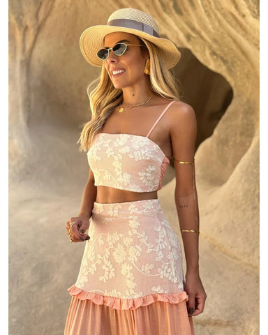 Conjunto Saia e Top Analu Salmão
