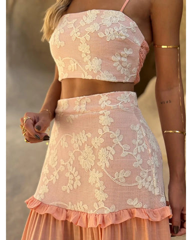 Conjunto Saia e Top Analu Salmão