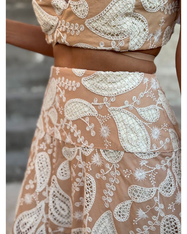 Conjunto Saia e Top Azis Bege