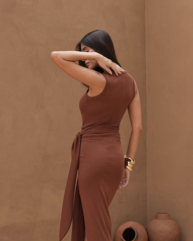 Vestido Body com Saia Jade Caramelo