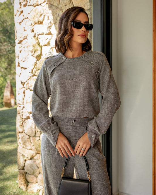 Conjunto Alfaiataria Flamê Chumbo