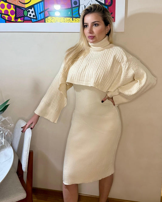 Vestido Tricot Gola Winter Areia