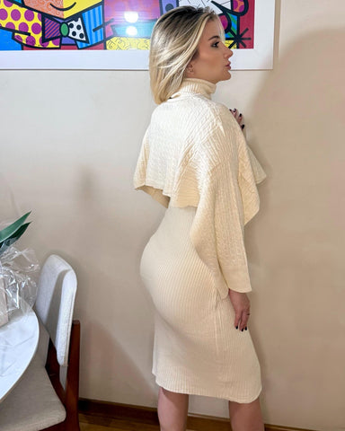 Vestido Tricot Gola Winter Areia