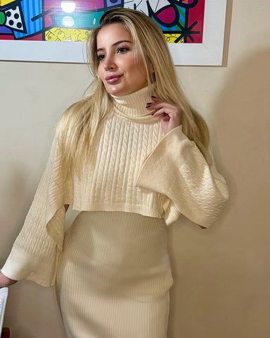 Vestido Tricot Gola Winter Areia