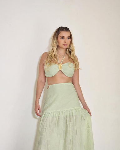Conjunto Saia Longa e Top Eucalipto Verde Lima