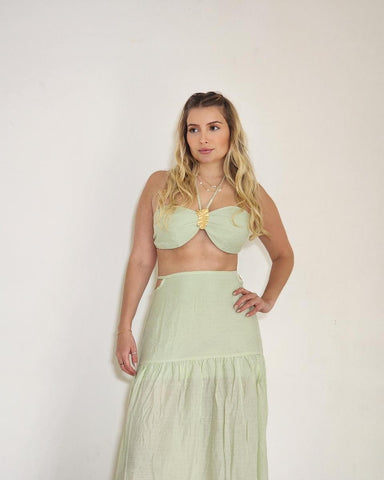Conjunto Saia Longa e Top Eucalipto Verde Lima