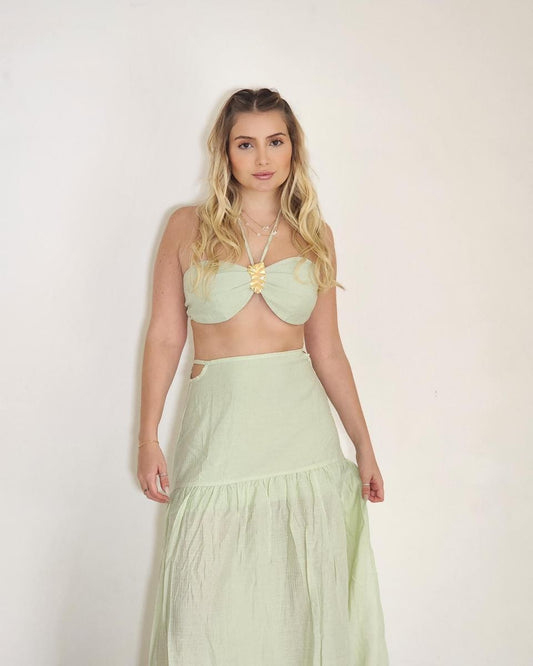 Conjunto Saia Longa e Top Eucalipto Verde Lima