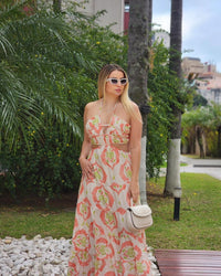 Vestido Longo Magnólia Laranja e Verde