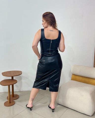 Vestido de Couro Midi Boss - Preto