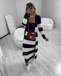 Conjunto em Tricot Modal Listrado Mila Azul Marinho