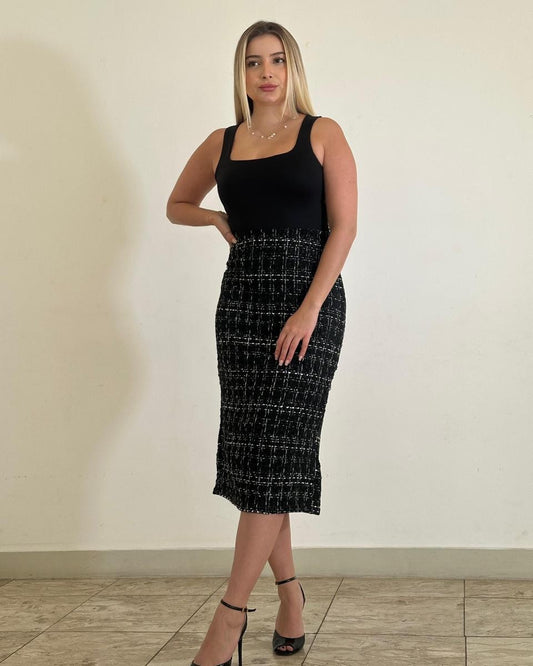 Saia Midi Tweed Soul - Preto