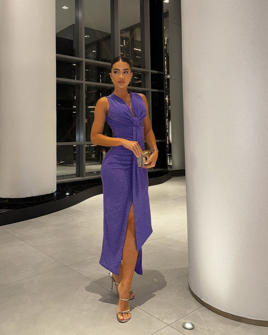 Vestido Longuete Lurex Shine Roxo