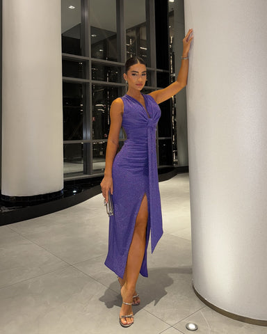 Vestido Longuete Lurex Shine Roxo