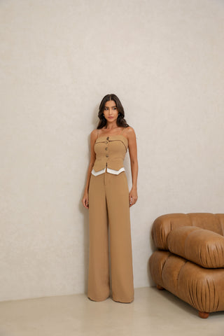 Conjunto Calça com Cropped Sophi Caramelo