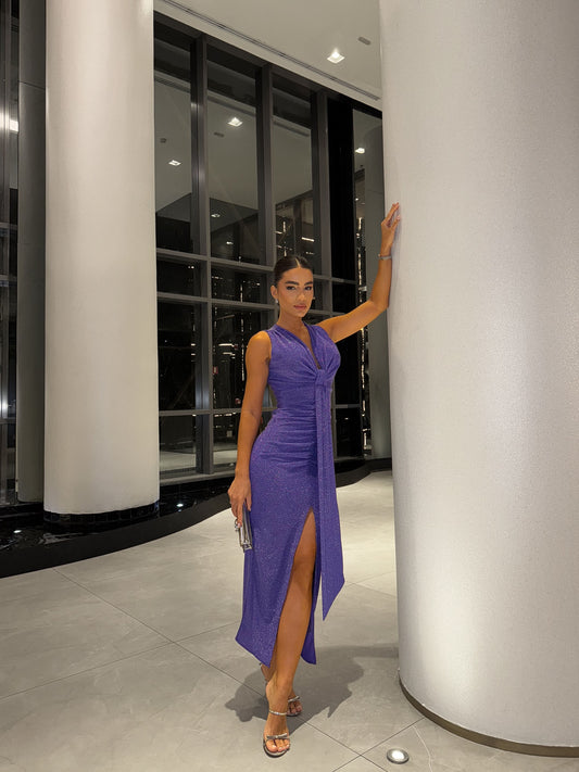 Vestido Longuete Lurex Shine Roxo