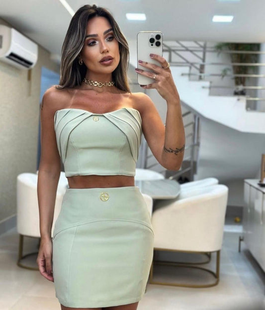Conjunto Saia e Cropped Camélia Pistache