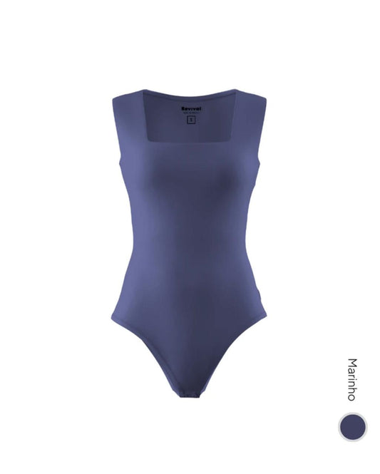 Body Angie Decote Quadrado Azul Marinho