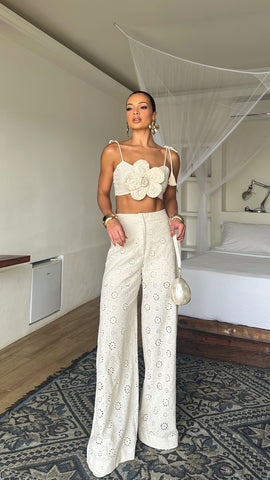Conjunto Cropped e Calça Jasmim Creme