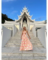 Vestido Longo Magnólia Laranja e Verde