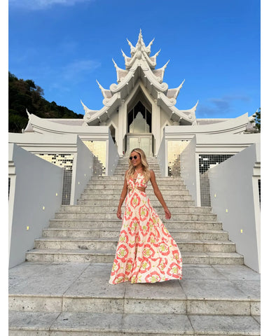 Vestido Longo Magnólia Laranja e Verde